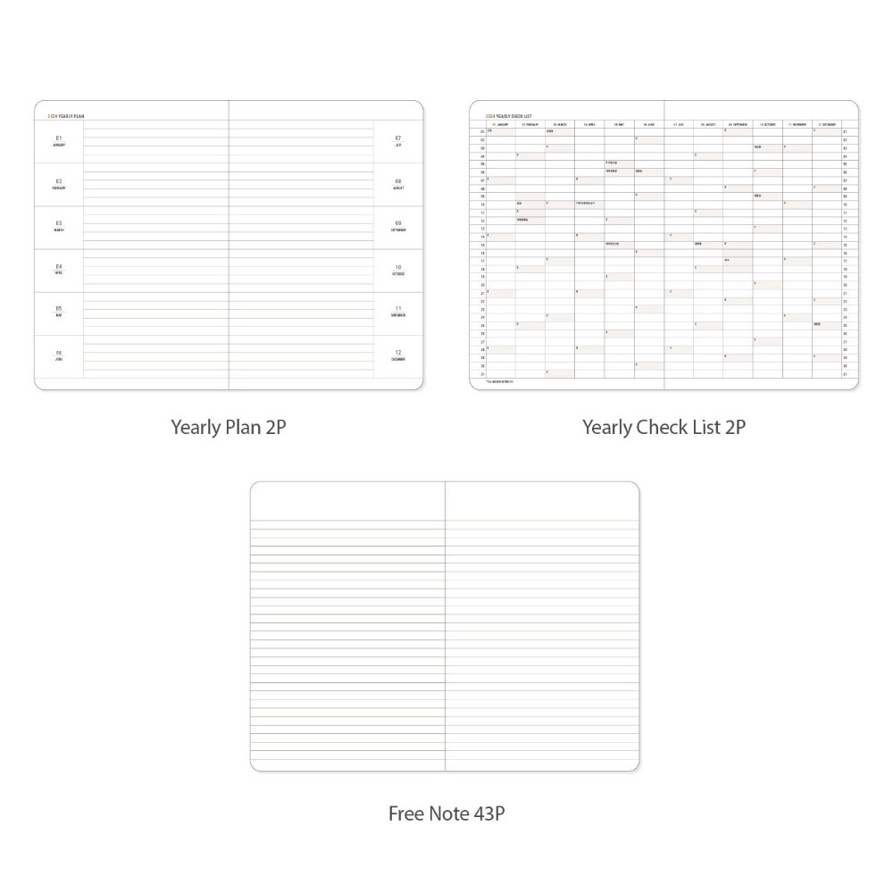 Yearly plan, Yearly checklist, Lined note