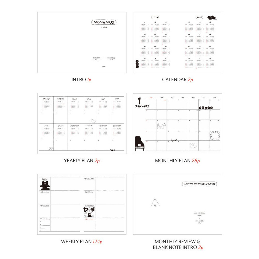 2024 2024 Calendar Monthly Planner Doodle Farra Jeniece