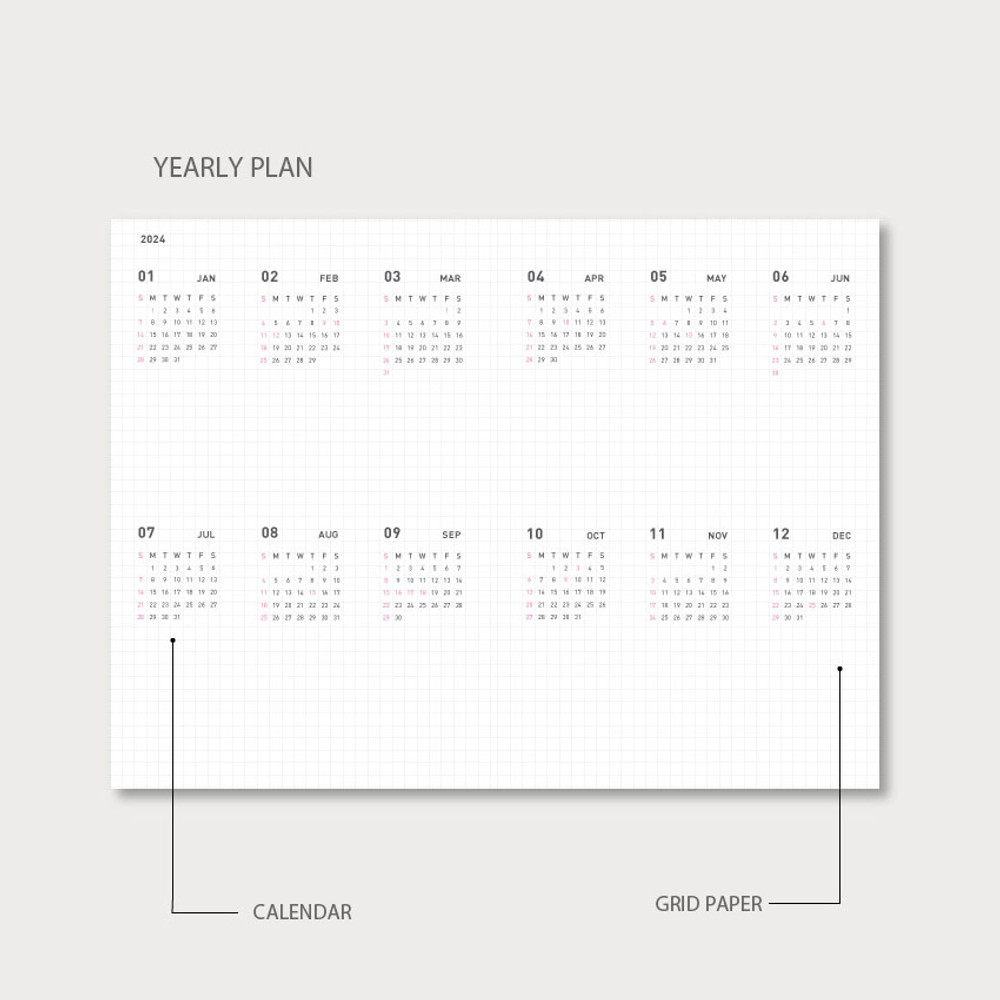 Yearly plan - Jam studio 2024 Table Long Dated Weekly Diary Planner