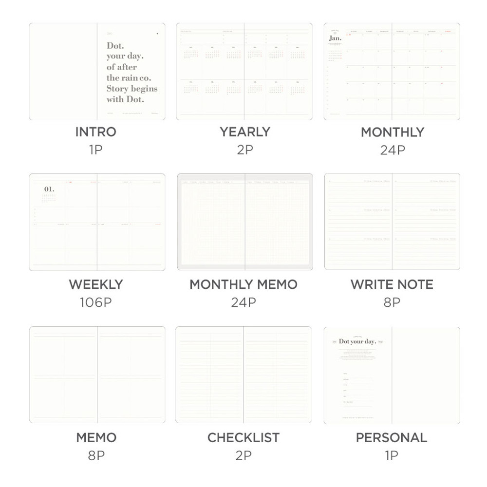 Planner sections - 2024 Dot Your Day Dated B6 Weekly Planner Diary