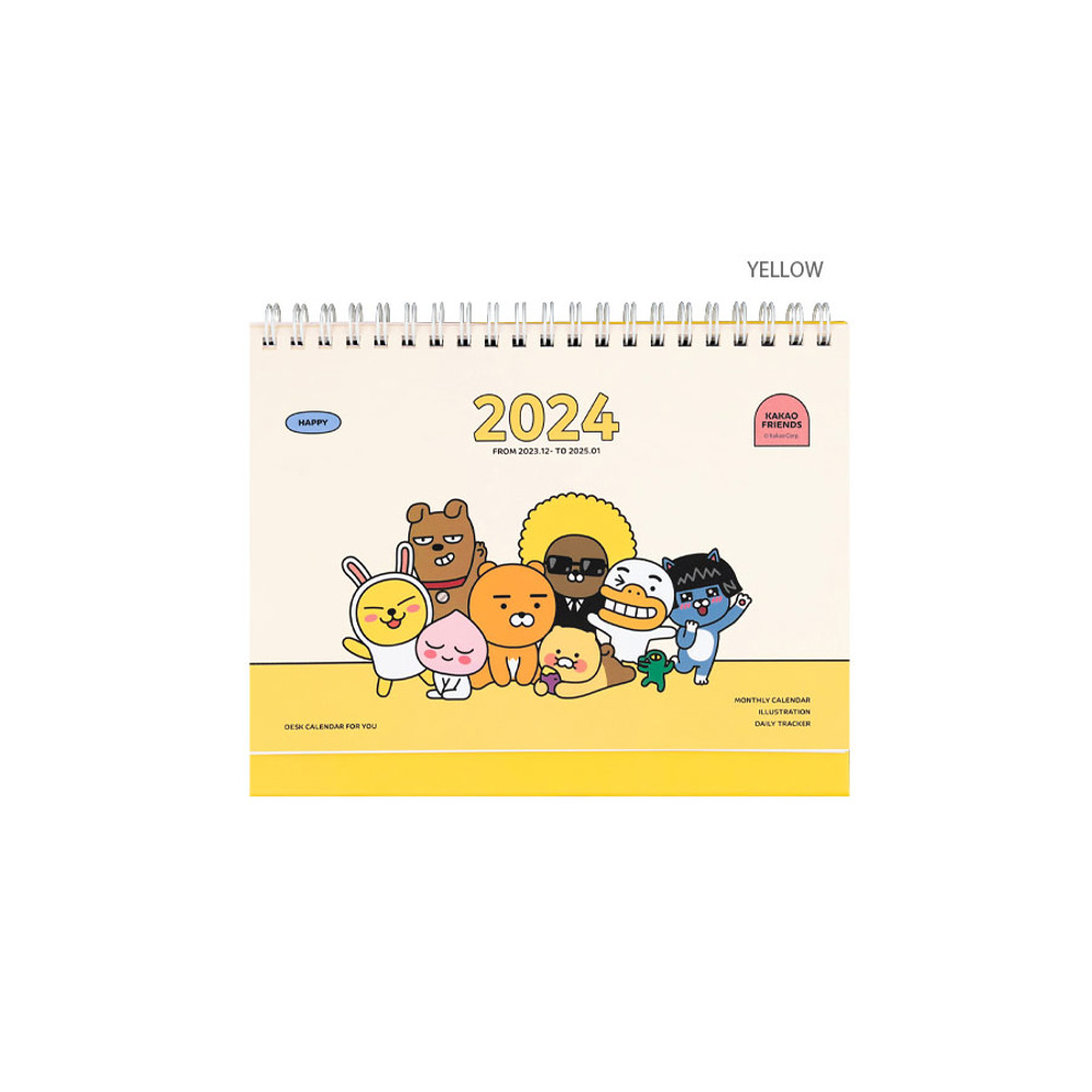 Yellow - 2024 Kakao Friends Small Monthly Standing Flip Desk Calendar