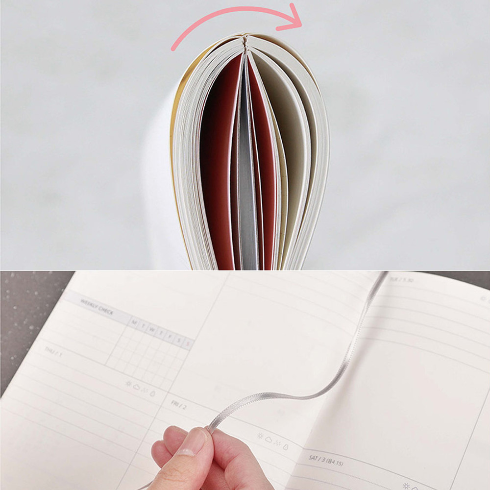Opens flat, Ribbon bookmark - 2024 My Story A5 Dated Weekly Planner Diary