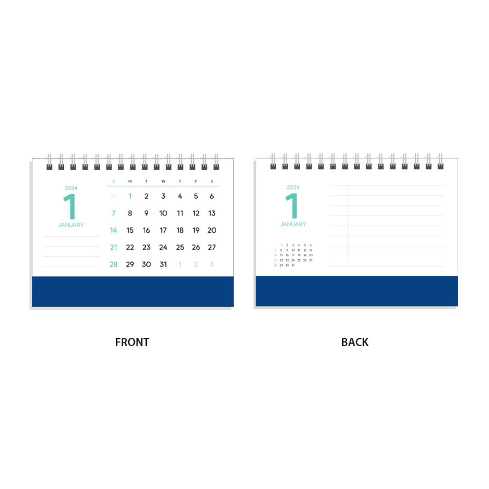 Front and Back - 2024 Beginning Simple Small Standing Flip Desk Calendar