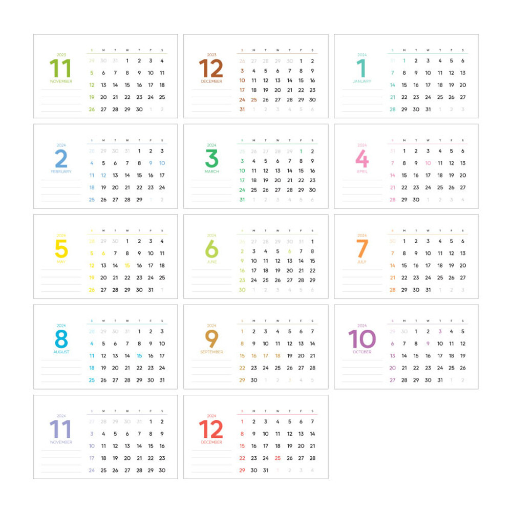 Monthly - 2024 Beginning Simple Small Standing Flip Desk Calendar 