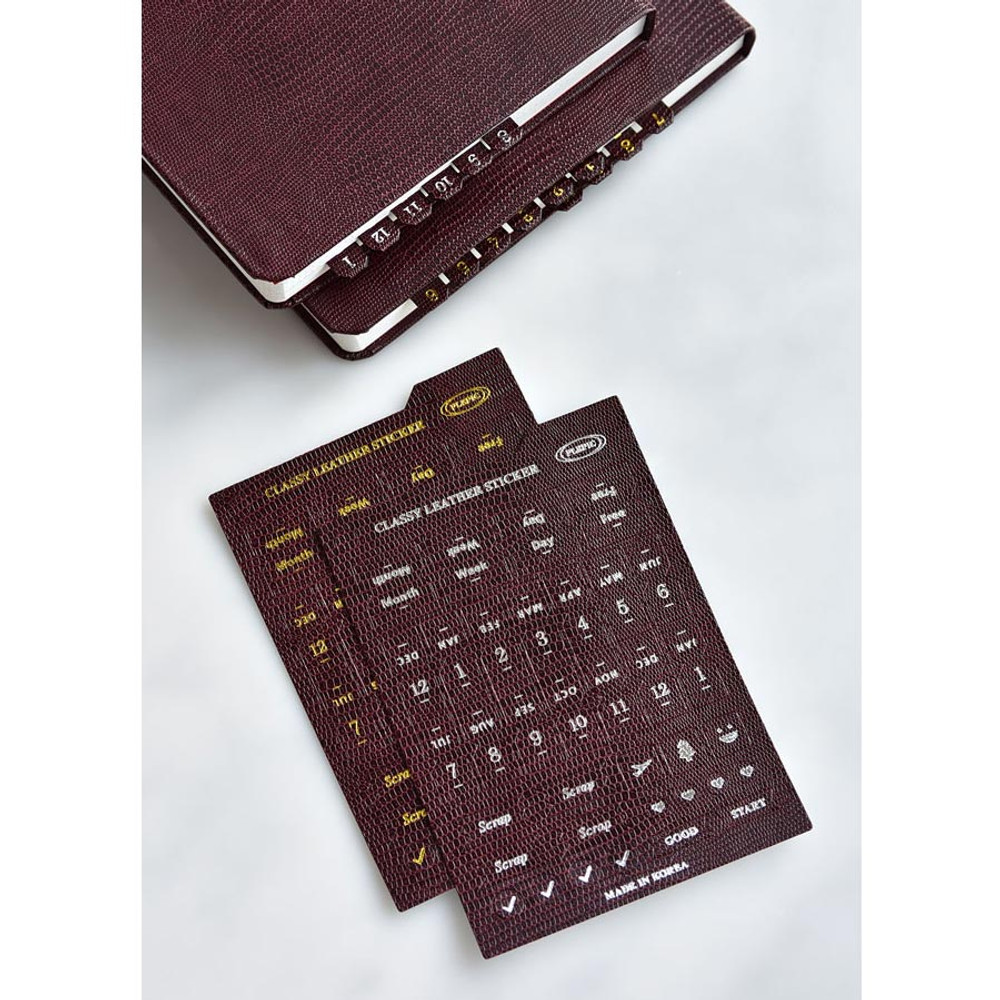 Burgundy - Classy Textured Leather Index Tab Sticker