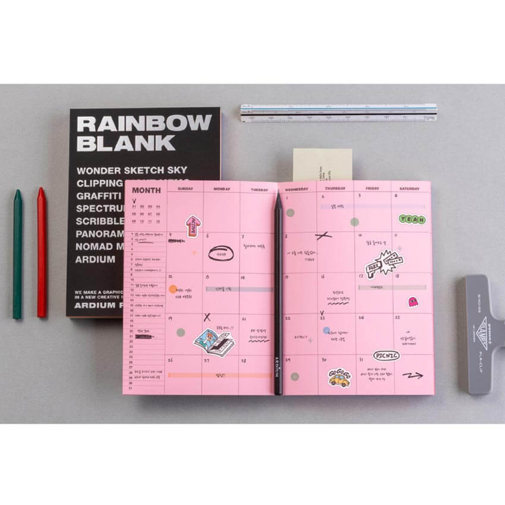 usage example of Ardium Rainbow Hardcover Dateless Monthly Planner Notebook