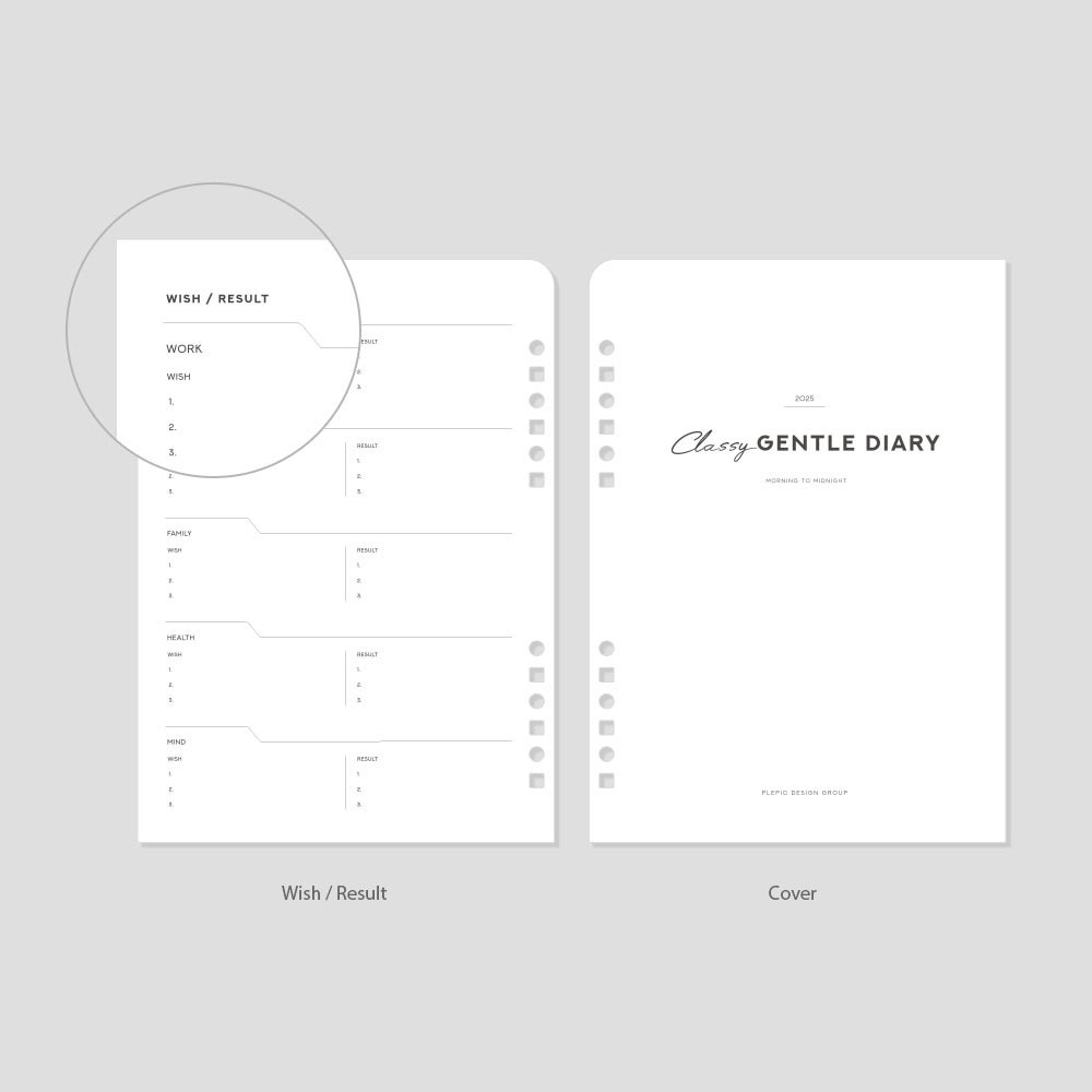 Wish / Result & Cover - Plepic 2025 All-In-One A5 6-Holes Weekly Planner Paper Refill Set