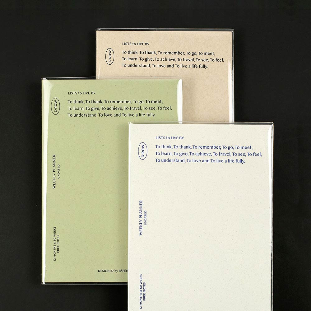 Clear PVC cover - Paperian Lists To Live By 3 Row B6 Undated Weekly Planner