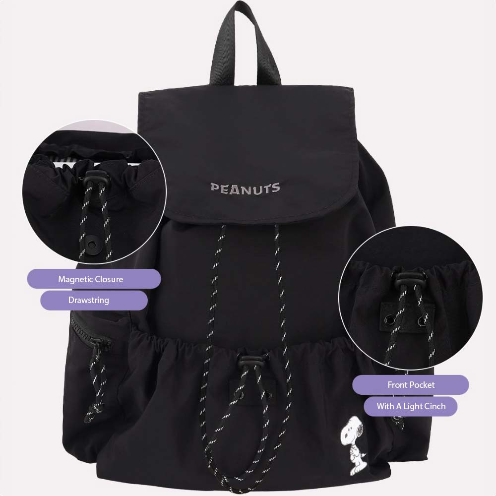 Snoopy Drawstring Backpack: Black Casual Daily Bag