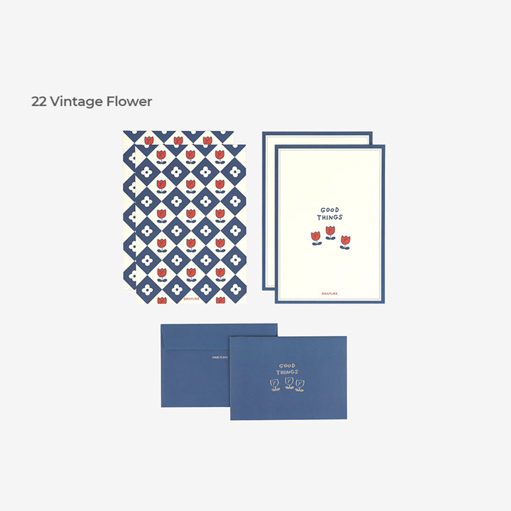 22 Vintage Flower - Dailylike Daily Letter And Envelope Set 21-24