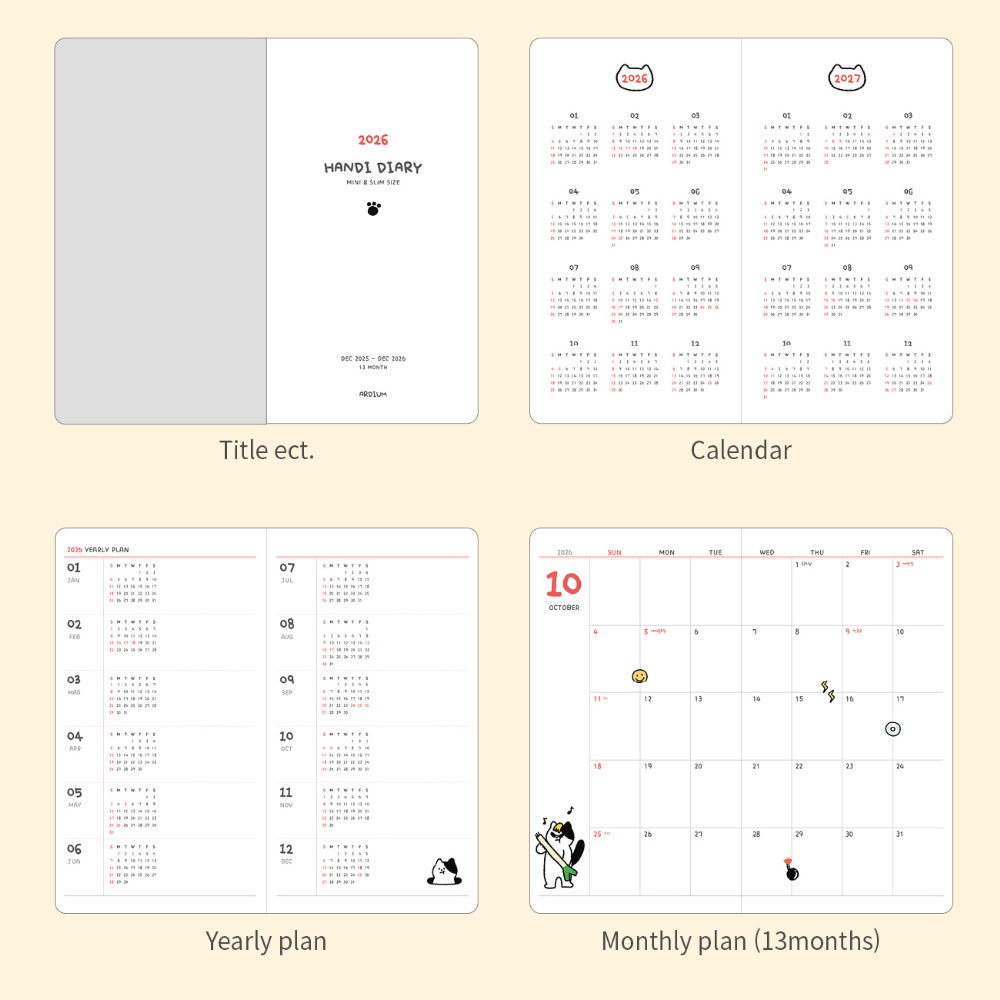 Ardium 2026 Cat Monthly Planner | Cute Pocket-Sized Planner