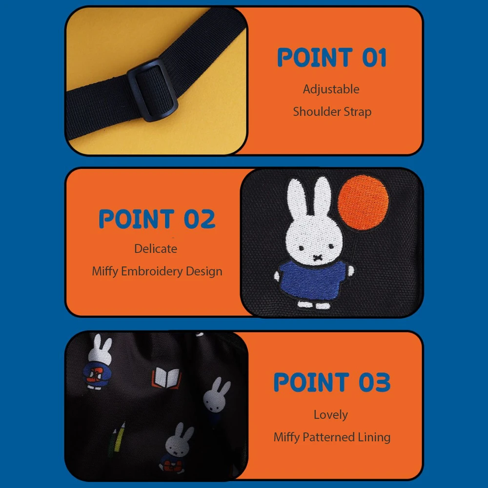 Miffy?? Black Backpack with Orange Accent Miffy Embroidered Mini Backpack | Black Daypack 25cm main image 2
