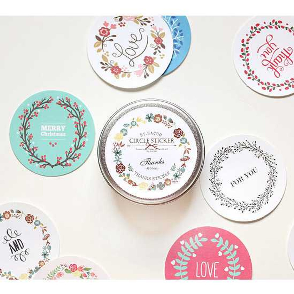 Nacoo Thanks circle sticker set with tin case