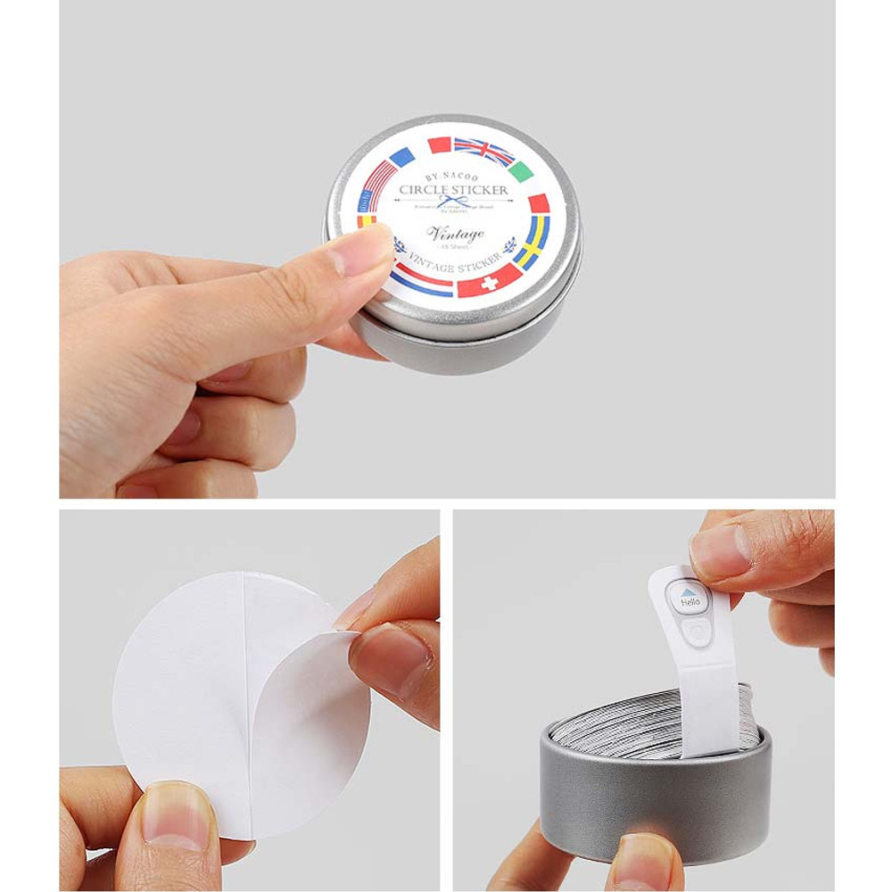 Detail of Nacoo Vintage Circle Sticker Pack with Tin Case