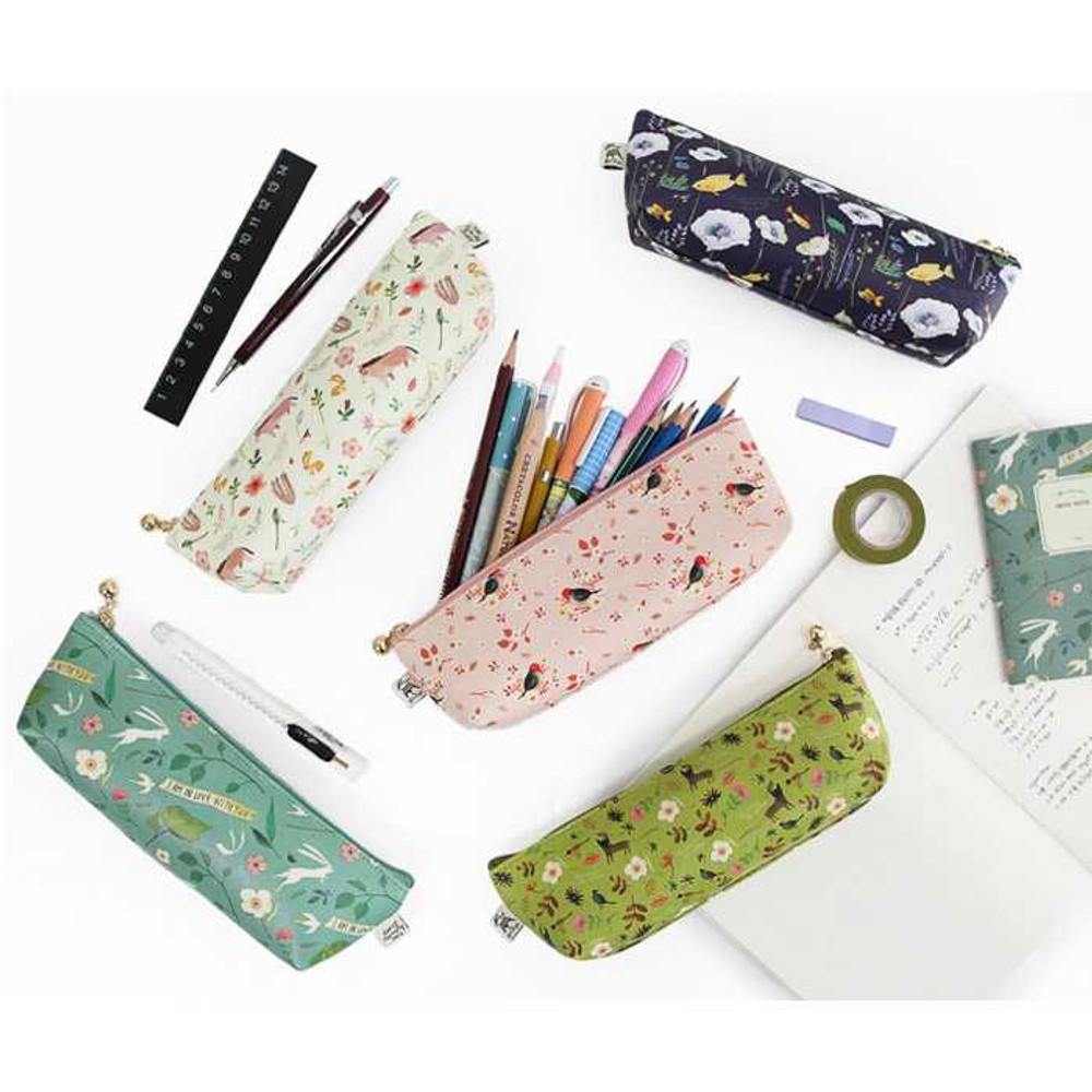 Indigo Willow story illustration pattern pencil case - fallindesign