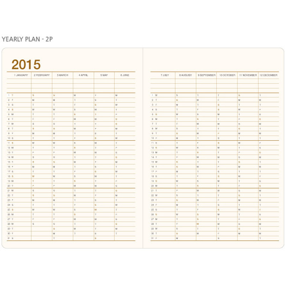 Yearly plan - 2015 Record weekly dated large planner