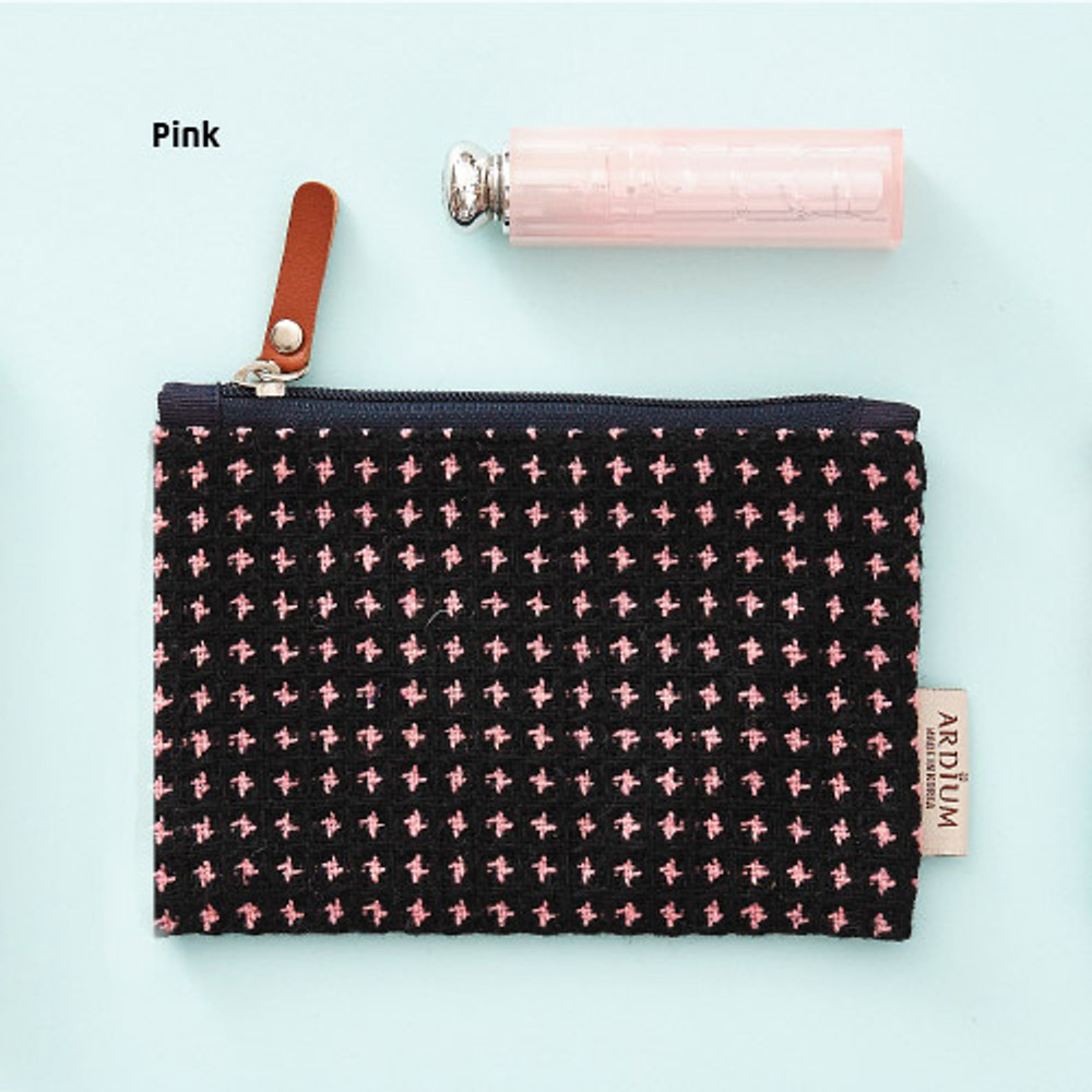 Pink - Wool pattern flat zipper small pouch