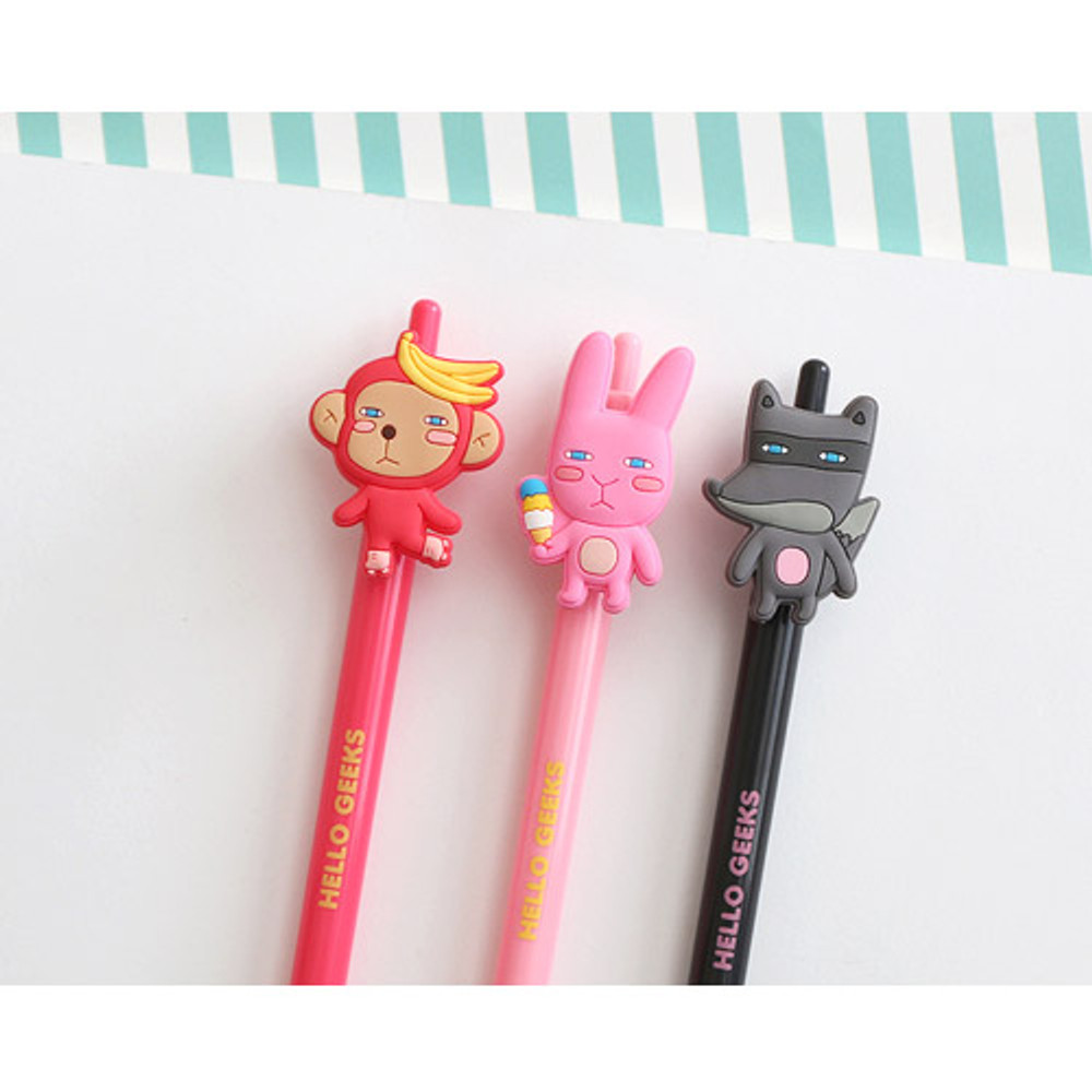 Hellogeeks cute gel pen with soft rubber character 0.38mm ver.3