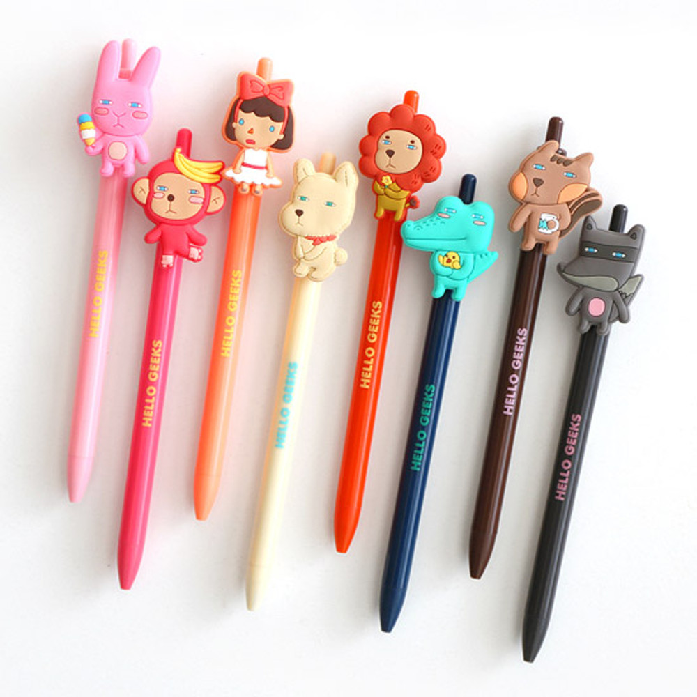 Hellogeeks cute gel pen with soft rubber character 0.38mm ver.3