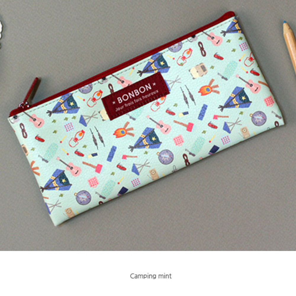 Camping mint - Bon Bon pattern zipper pencil case