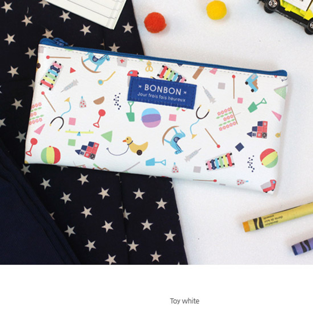 Toy white - Bon Bon pattern zipper pencil case