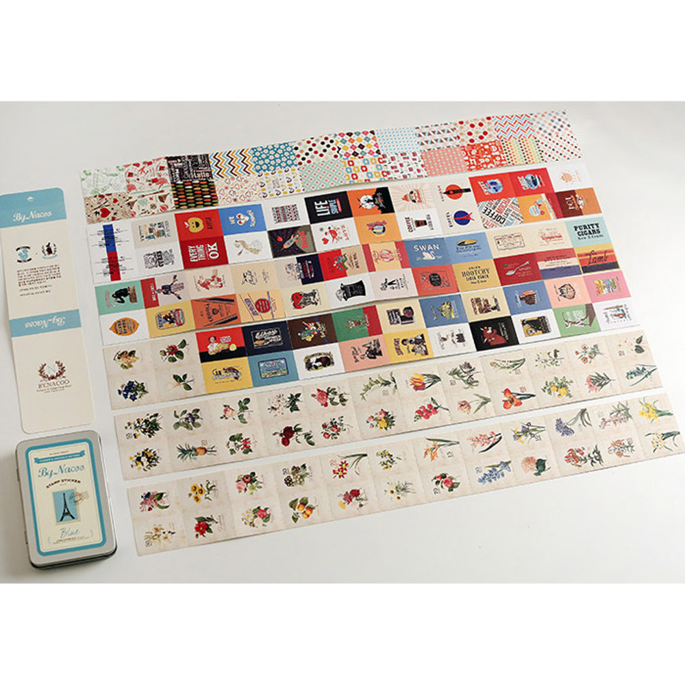 Nacoo Stamp sticker set with blue tin case
