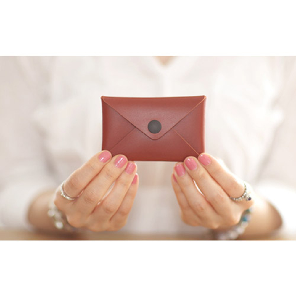 P pocket leather card case - Brown