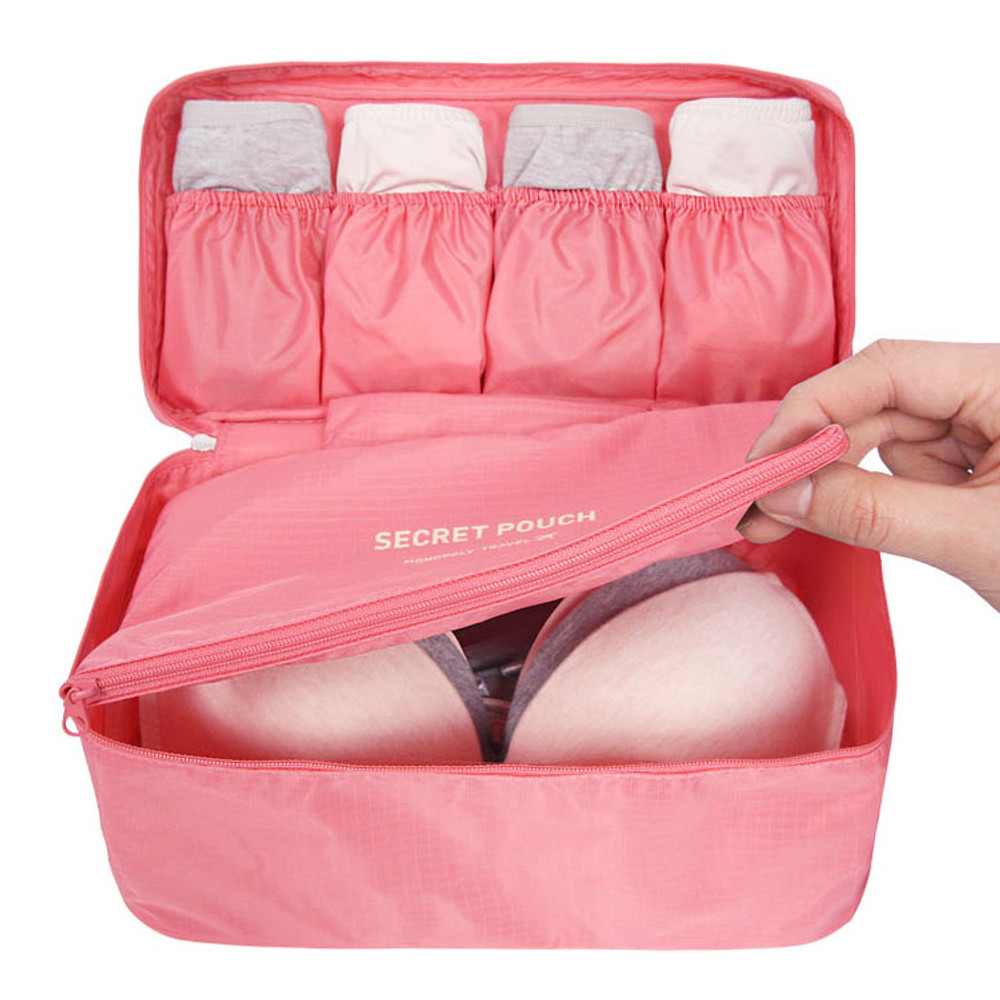 Travel Case to Protect Bra Pink Polka Dot Organizer Bra Bag Zipped Carrier  