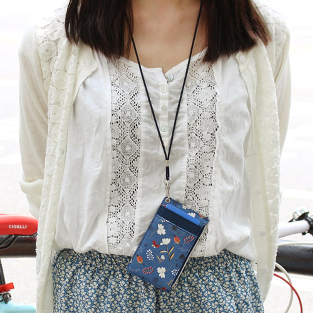 Blue - Willow story pattern zip flat card holder case