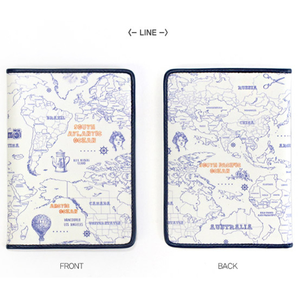 Line - World map pattern RFID blocking passport