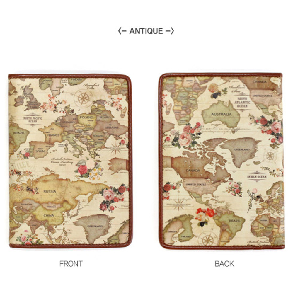 Antique - World map pattern RFID blocking passport