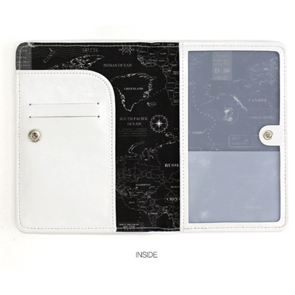 Black - World map pattern RFID blocking passport