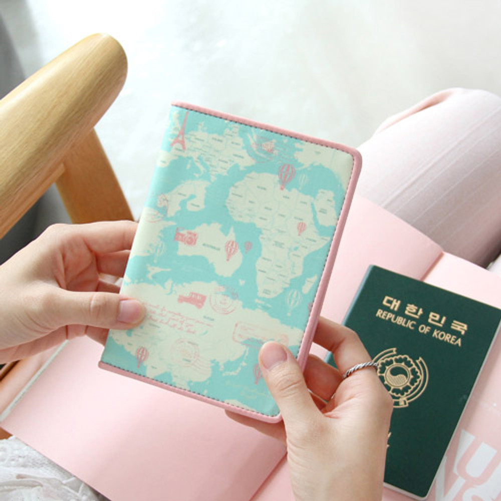 Indigo World map pattern RFID blocking passport case