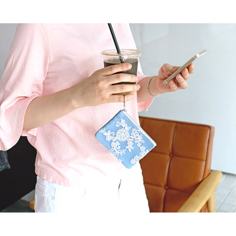 Flower - The Basic denim small zipper pouch