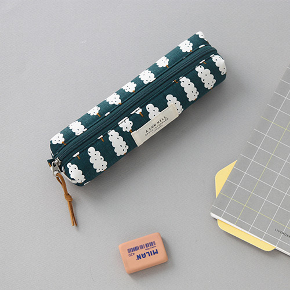 Bluish green tree - Basic pattern round zipper pencil case