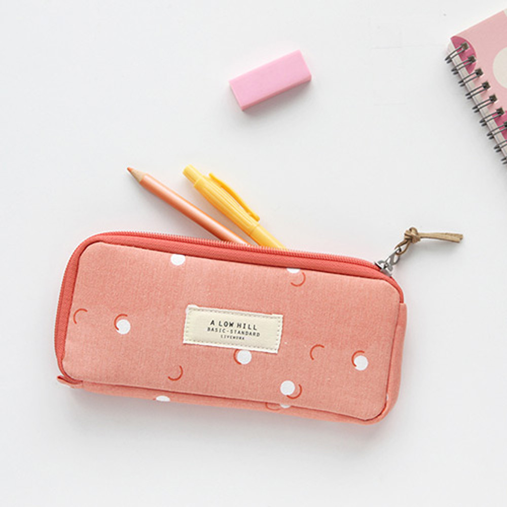 Coral dot - Basic pattern canvas pencil case pouch