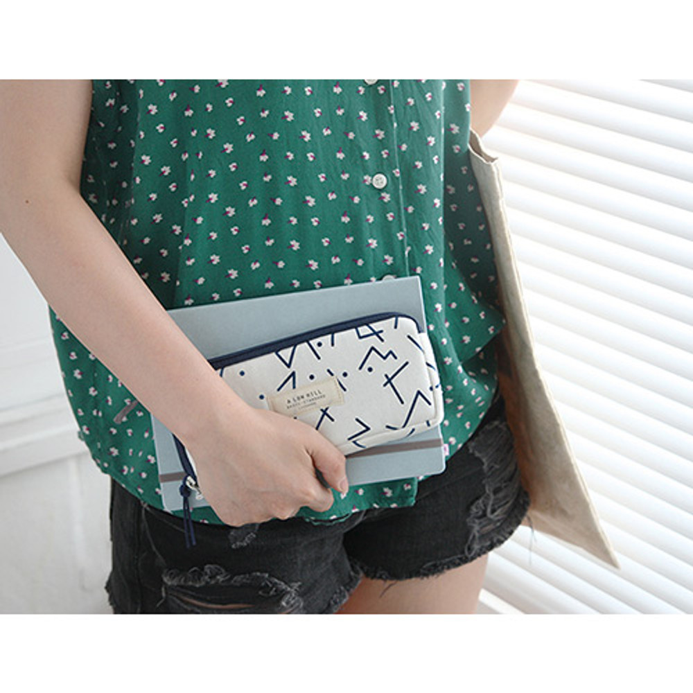 Navy angle - Basic pattern canvas pencil case pouch