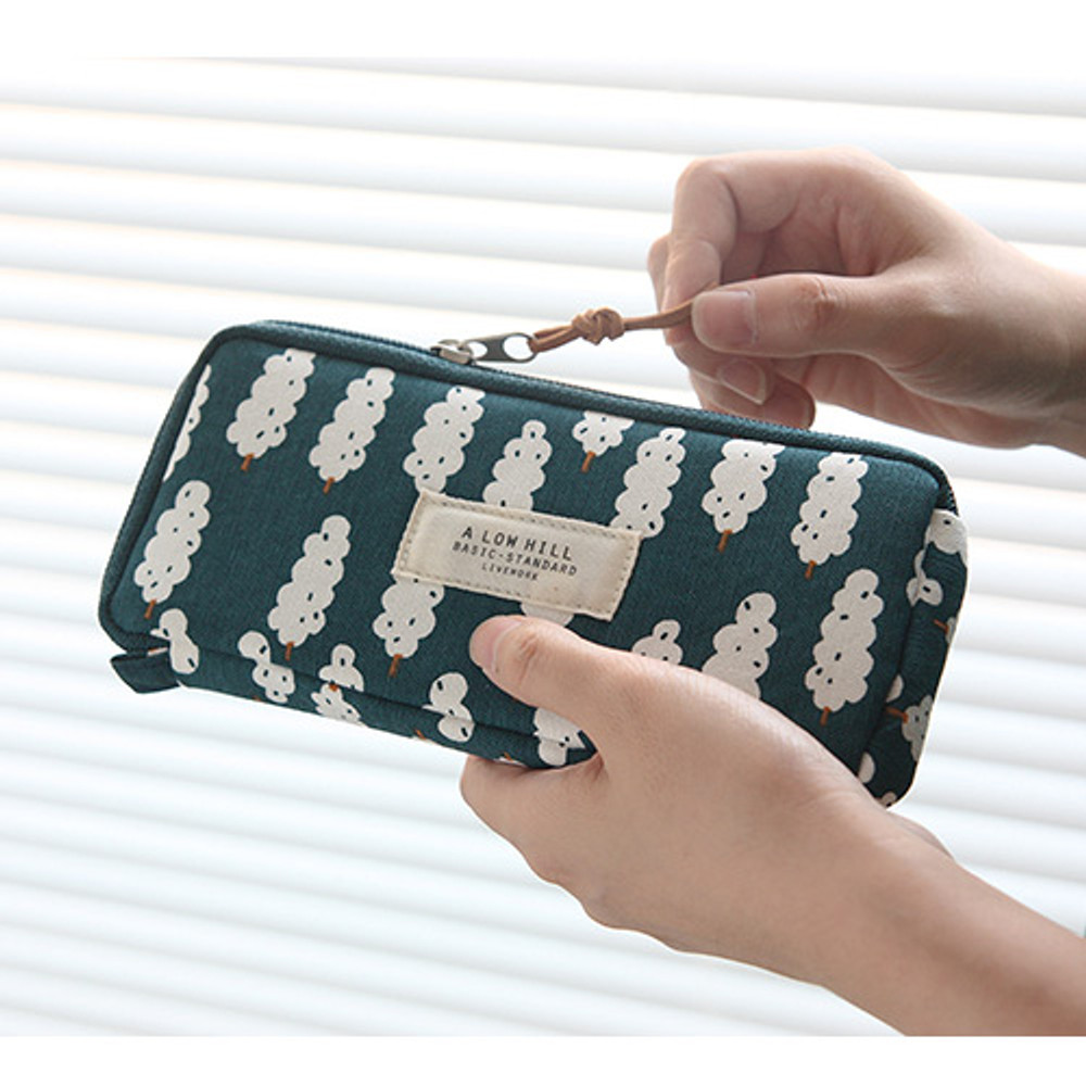 Bluish green tree - Basic pattern canvas pencil case pouch