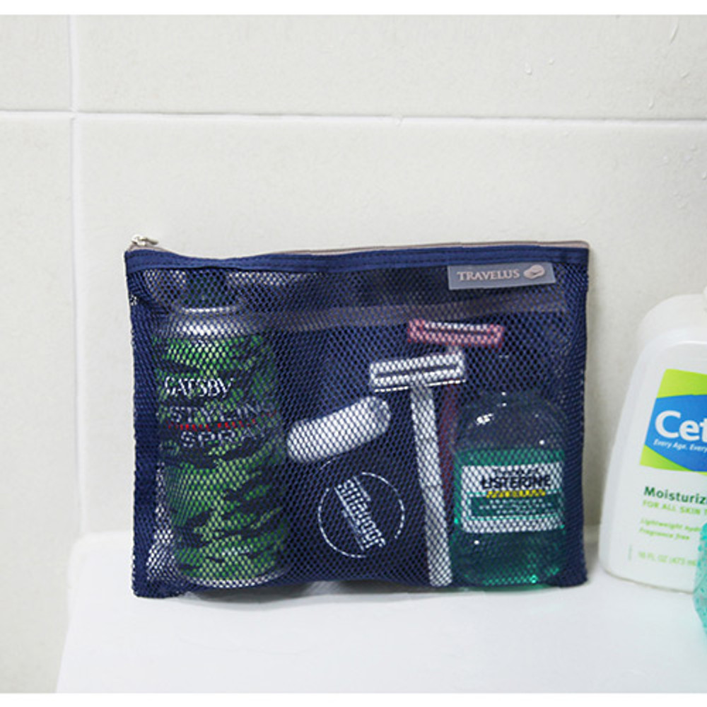 Dark navy - Travelus Medium slim mesh pouch ver.3