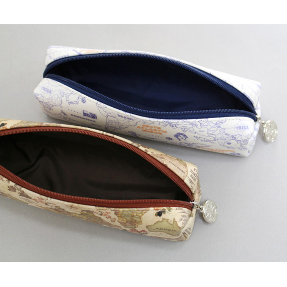 Inside of World map pattern zipper pencil case