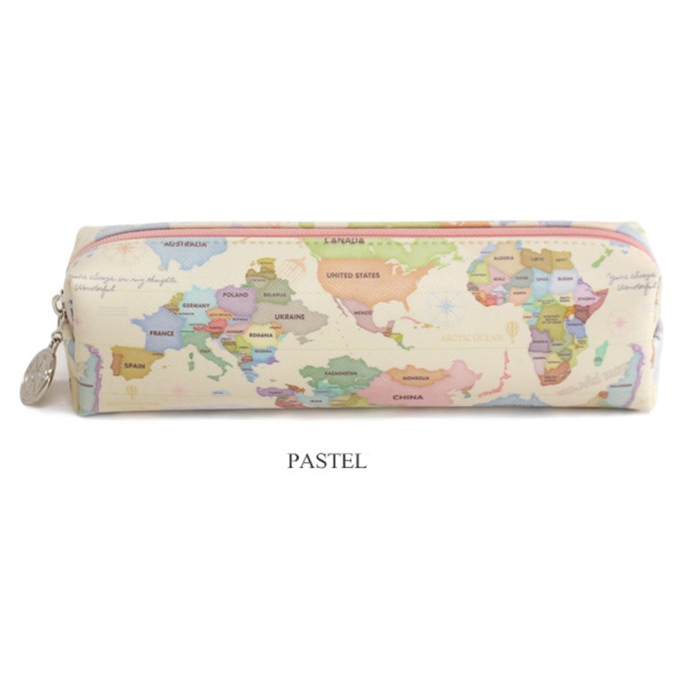 Pastel - World map pattern zipper pencil case