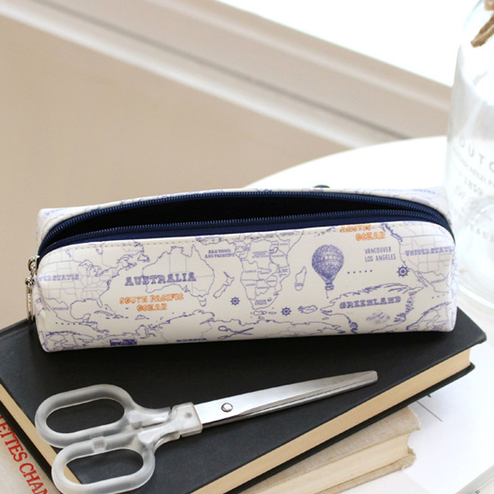Line - World map pattern zipper pencil case