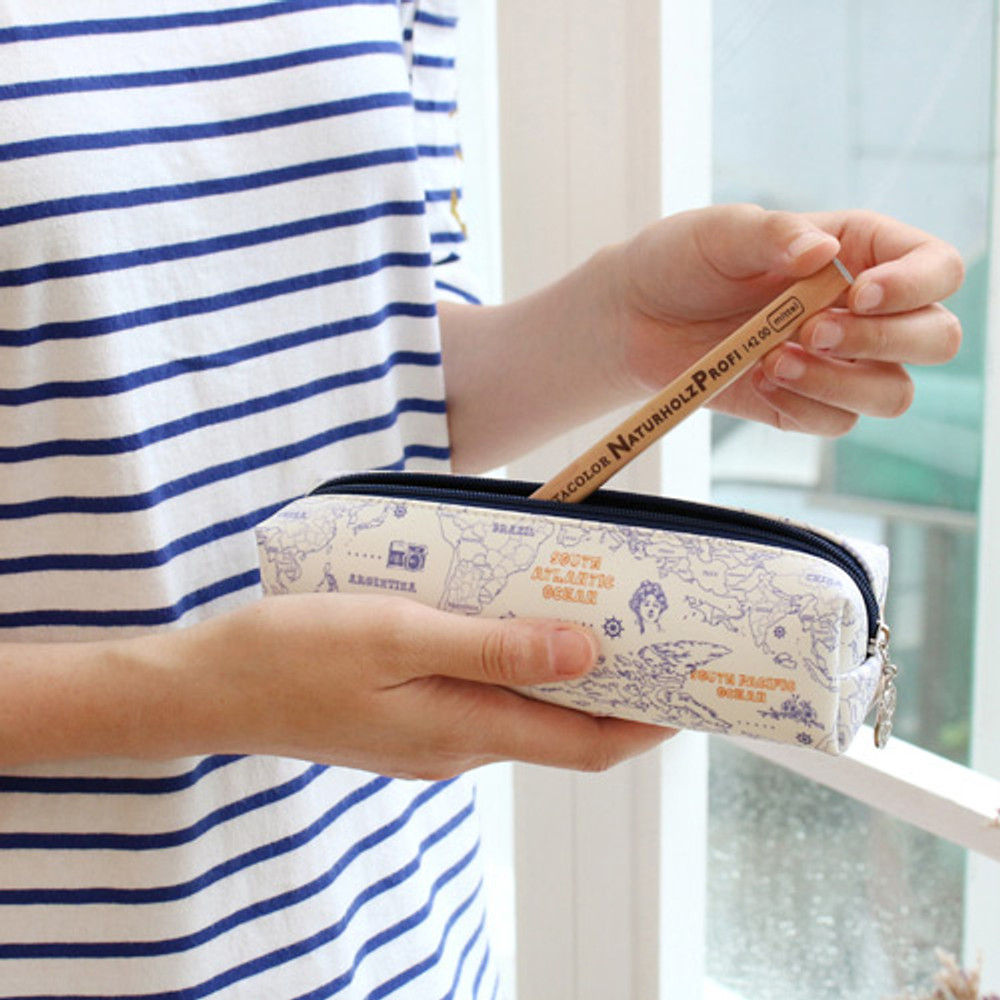 Line - World map pattern zipper pencil case