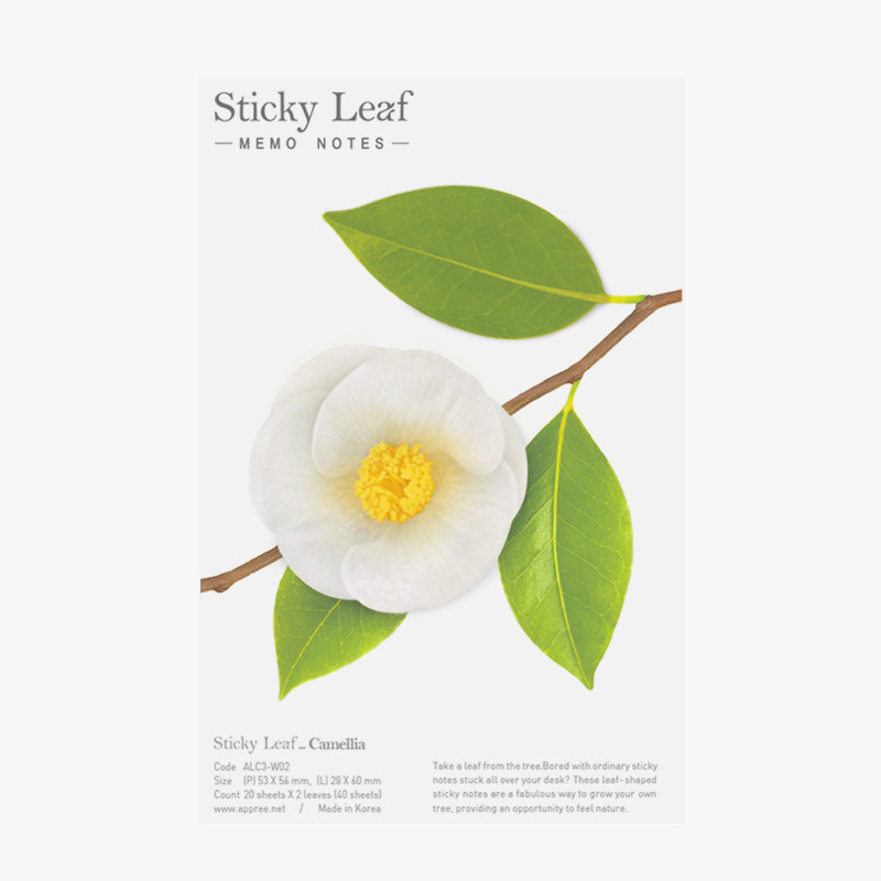 Camellia leaf white sticky memo notes Medium