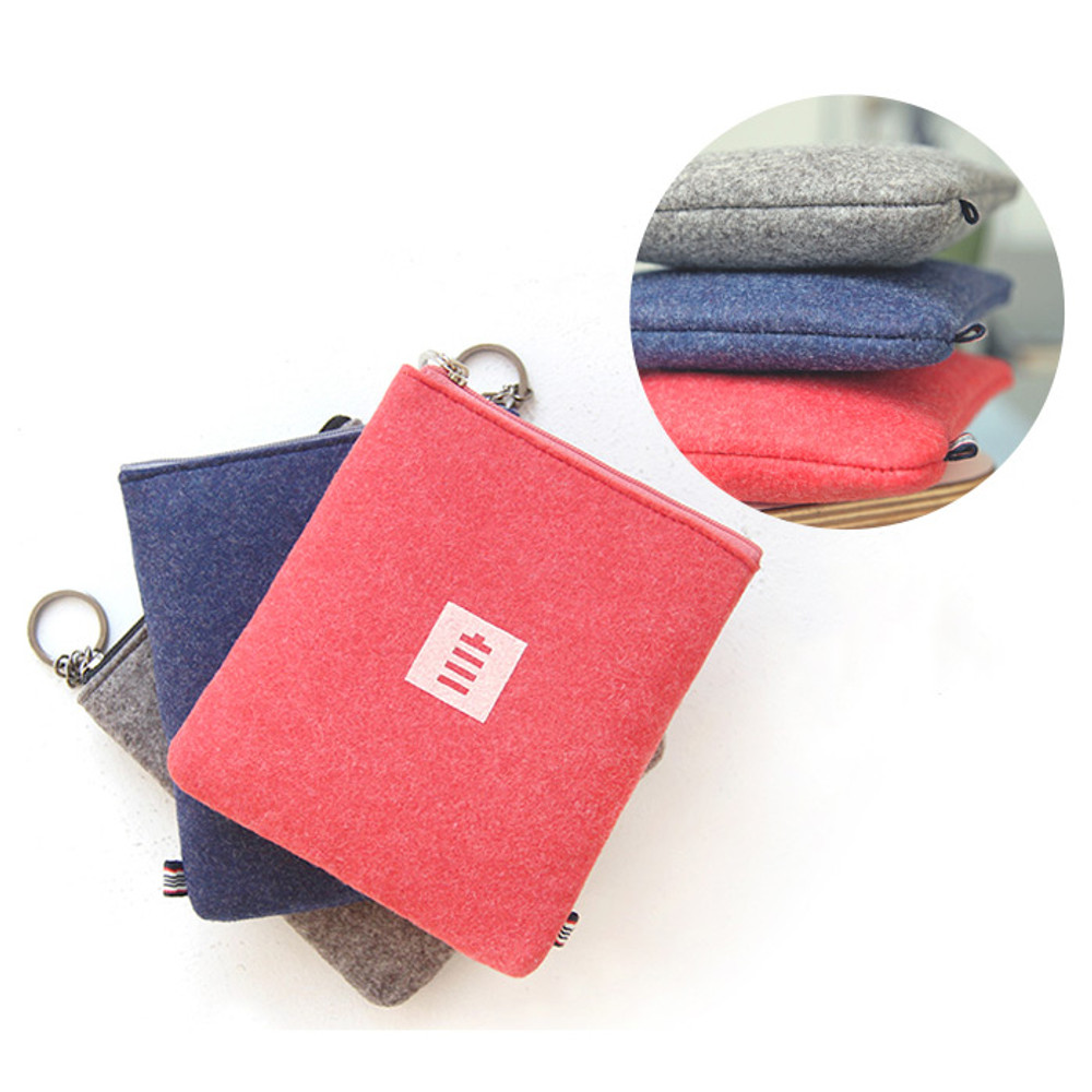 Detail of The basic felt charger pouch with key ring