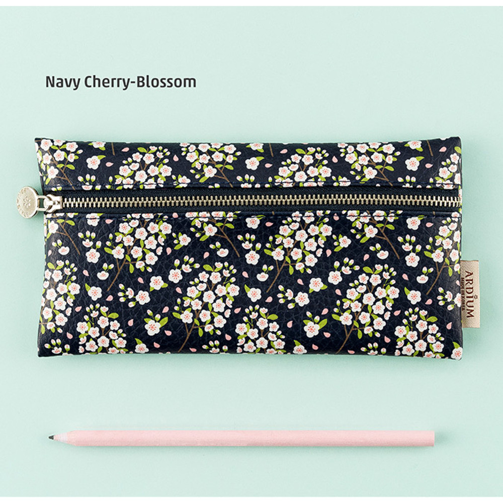 Ardium Standing Pencil Case, Navy Cherry Blossom