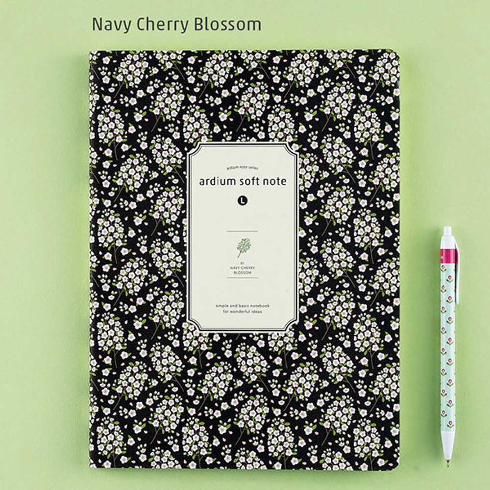 Navy cherry blossom - Soft pattern lined notebook large