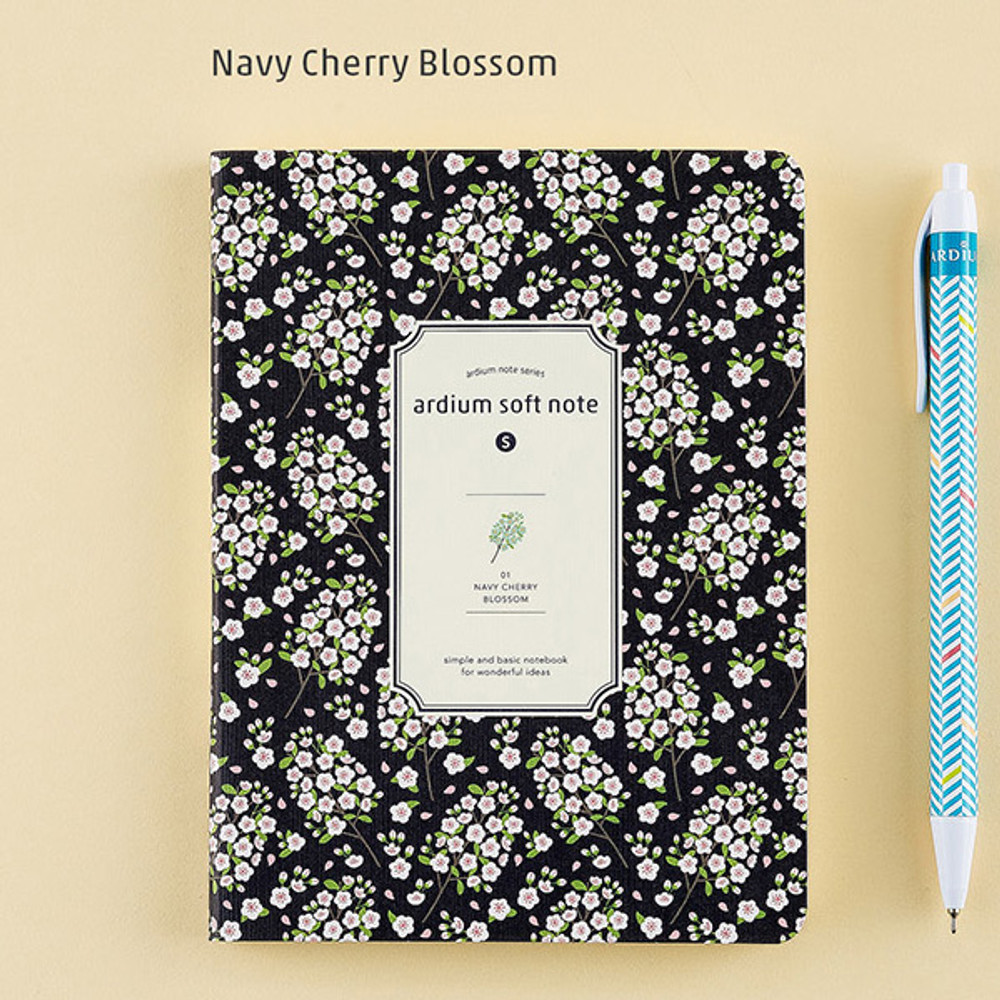 Navy cherry blossom - Soft pattern lined notebook small