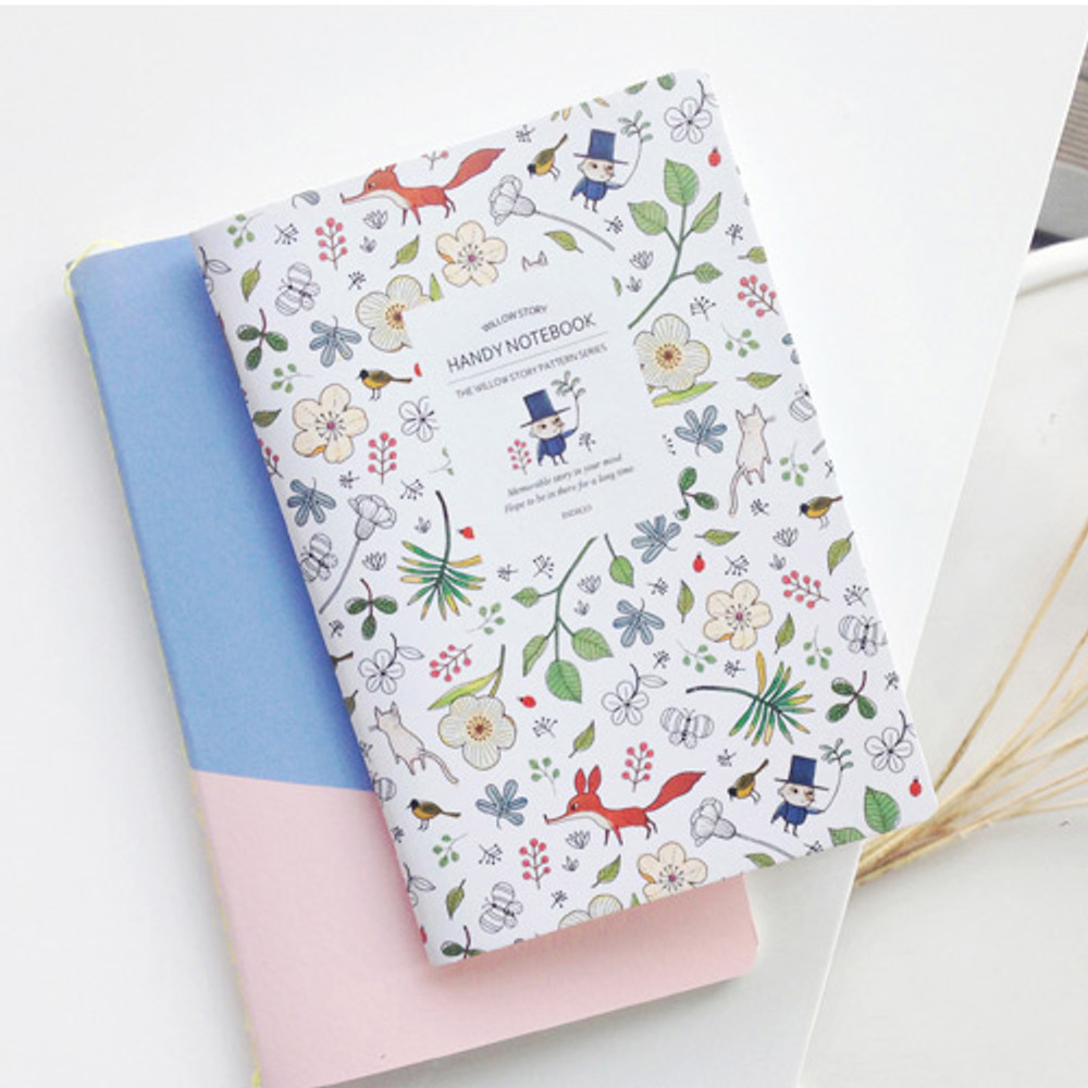 White - Willow story pattern small lined squared notebook