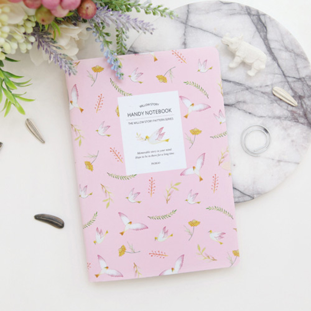 Pink - Willow story pattern small lined squared notebook